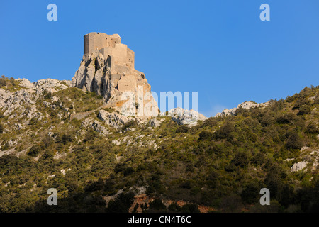 France, Aude, Cathar castle of Queribus Stock Photo
