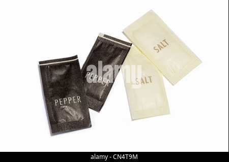 Sachets of salt and pepper Stock Photo