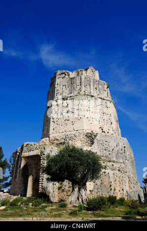 France, Gard, Nimes, Magne tower on top of the Jardins de la Fontaine Stock Photo