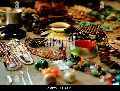 Hand made jewellery on a table Stock Photo