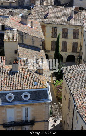 France, Gard, Pays d'Uzege, Uzes, the roofs of the old city and the Gaston Chauvet street Stock Photo