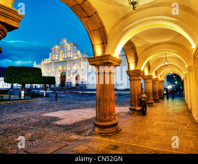 Antigua Guatemala's Catedral de Santiago seen from Palacio de los Capitanes Generales. Stock Photo