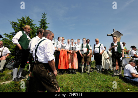 Germany, Bavaria, Pfronten, folk festival with open-air mass on Mount Breitenberg Stock Photo