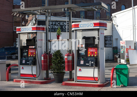 Self serve gasoline pumps at a Citgo gasoline station in White Plains, New York. Stock Photo