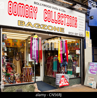 Frontage & entrance to Bombay Collections shop specialising in clothes and other items from the Indian Subcontinent. Edinburgh Stock Photo