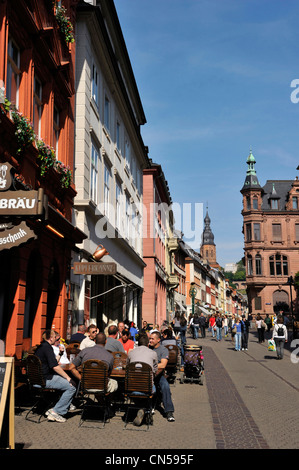 Germany, Baden Württemberg, Heidelberg, Hauptstrasse the main street with the church of the Holy Spirit (Heiliggeistkirche) Stock Photo