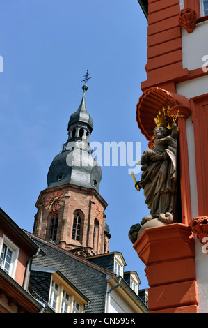 Germany, Baden Württemberg, Heidelberg, Hauptstrasse the main street with the church of the Holy Spirit (Heiliggeistkirche) Stock Photo