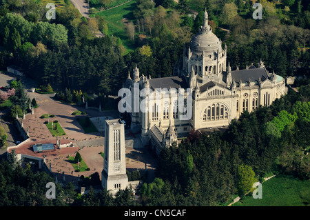 France, Calvados, Lisieux, St Therese de Lisieux basilica, one of the largest churches built in the XXth century (aerial view) Stock Photo