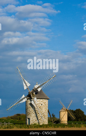 France, Finistere, Iroise Sea, Cleden Cap Sizun, Pointe du Van, Keriolet, Trouguer Windmills Stock Photo