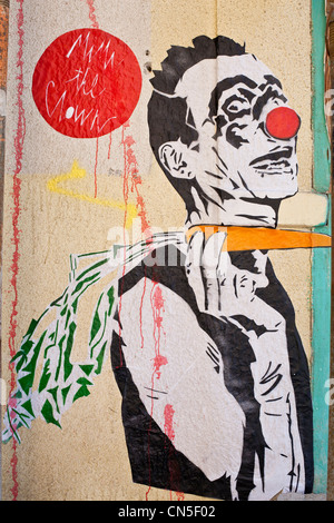 Israel, Tel Aviv, Bialik Square, street art, Mimi the Clown by French artist Miguel Donvez Stock Photo