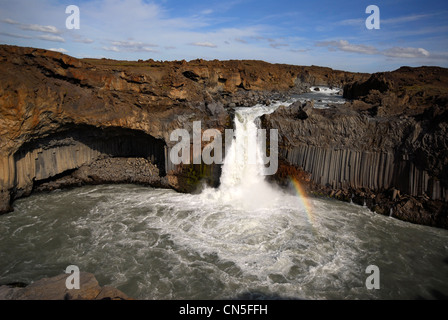 Iceland, Nordurland Eystra Region, waterfall of Aldeyjarfoss and its basalt columns Stock Photo