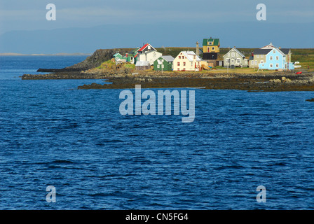 Iceland, Westfjords, Vestfirdir Region, Breidafjordur Bay, colored houses of Flatey Island Stock Photo