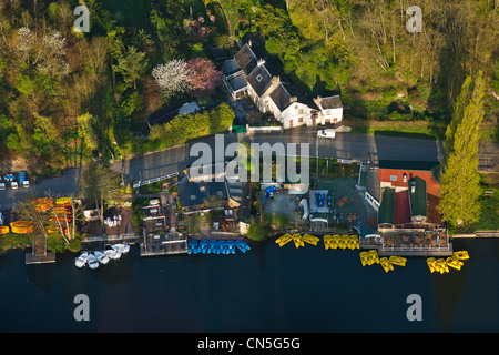France, Calvados, Swiss Normandy, Orne valley, Clecy, water sports (aerial view) Stock Photo