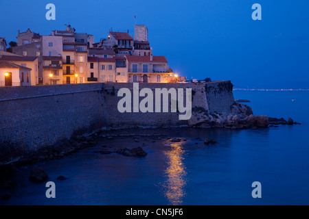 France, Alpes Maritimes, Antibes, old town and its walls by night Stock Photo