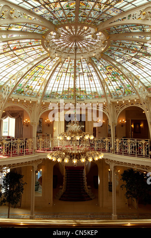 Principality of Monaco, Monaco, Monte Carlo, Societe des Bains de Mer de Monaco, Hotel Hermitage, winter garden with its dome Stock Photo