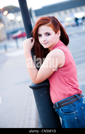 a young 13 14 year old teenage girl, uk Stock Photo