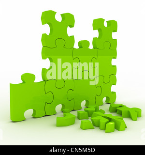 Green brocken puzzle over white Stock Photo - Alamy