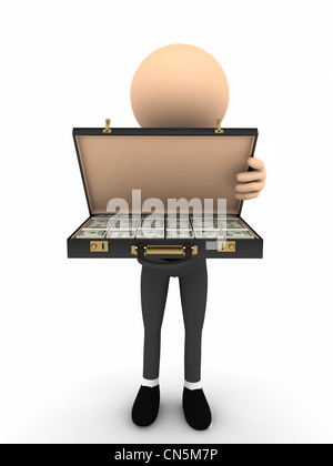 3d person open case with money. computer generated image Stock Photo