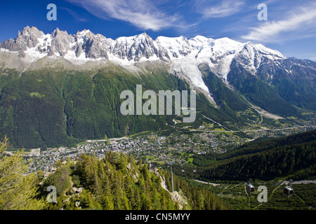 France, Haute Savoie, Chamonix Mont Blanc, Massif des Aiguilles Rouges, panorama from Gares de Planpraz (1999m) on cable Stock Photo