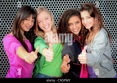 diverse mixed race group of teen girls Stock Photo