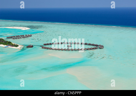 Maldives, South Male Atoll, Olhuveli Island, Olhuveli Beach Hotel and Spa (aerial view) Stock Photo