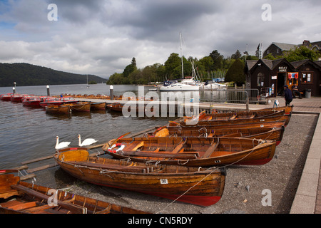 UK, Cumbria, Bowness on Windermere, rowing boats on the lake shore Stock Photo