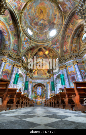 Vertical oriented image of Sant Ambrogio church interior in Cuneo, Italy. Stock Photo