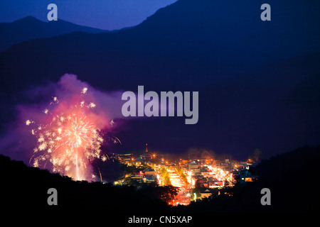 South Korea, North Chungcheong Province, Cheongju, Beopju Buddhist temple, firework marking Buddha's Birthday Stock Photo