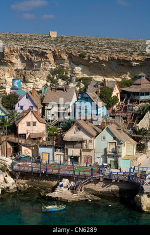Malta, Anchor Bay, Sweethaven, Popeye Village (setting of the movie) Stock Photo