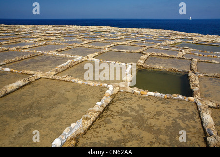 Malta, Gozo Island, Qala, salt marshes carved in the rock Stock Photo