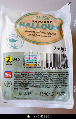 Packet of Tesco Savoury Halloumi cheese set on white background Stock Photo