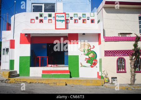 Pizzeria Michelangelo's in Isla Mujeres, Mexico. Stock Photo