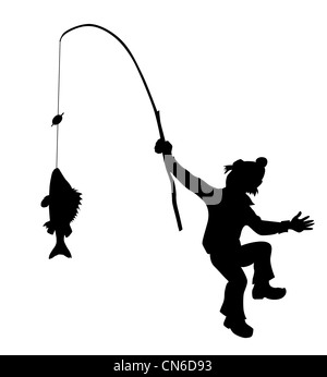 vector silhouette fisherman on white background Stock Photo