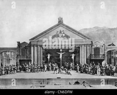 Scene of the Crucifixion, Passion Play, Oberammergau, Germany, circa 1890 Stock Photo
