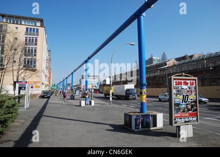 Above ground drainage pipes on Warschauer Strasse, Berlin, Germany. Stock Photo