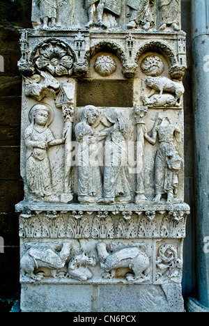 Europe Italy Abruzzo Fossacesia San Giovanni in Venere Abbey Rilief of the portal Stock Photo
