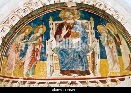Europe Italy Abruzzo Province of Chieti Fossacesia San Giovanni in Venere Abbey Cristo In trono fra i Santi Fresco in apse Stock Photo