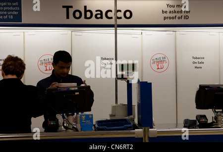Covered cigarettes display in London supermarket Stock Photo