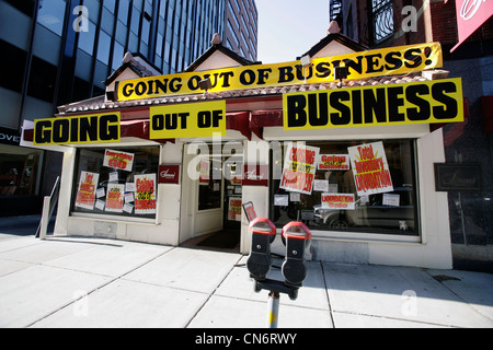 Going out of business signs on a retail store, Boston, Massachusetts Stock Photo