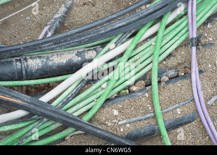 Construction Site for the Installation of Fiber Optic Cable Stock Photo