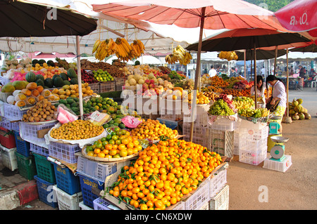 Stalls in street food market, Ban Nongbone, Vientiane, Vientiane Prefecture, Laos Stock Photo