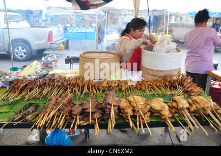 Stall in street food market, Ban Nongbone, Vientiane, Vientiane Prefecture, Laos Stock Photo