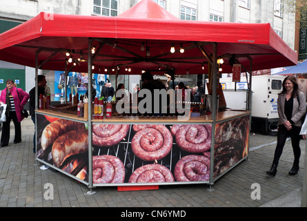 A Swansea street food stall with giant photos display German sausages on sale South Wales UK  KATHY DEWITT Stock Photo