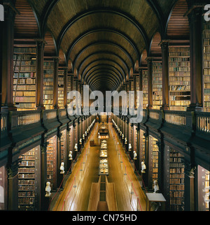 Library at Trinity College, Dublin - The Long Room - a beautiful, famous and historic old library in Ireland Stock Photo