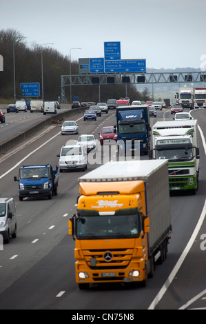 Traffic on the M25 Motorway, Essex, near the junction with the M11, England. April 2012 Stock Photo