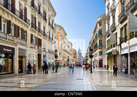 Shops on Calle Marques de Larios, the main shopping street, Malaga, Andalucia, Spain Stock Photo