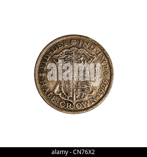 An English pre decimal half crown coin dated 1929 on a white background Stock Photo