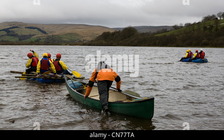 Raft Racing on Lake Semerwater, Wensleydale, in the North Yorkshire National Park, UK Stock Photo