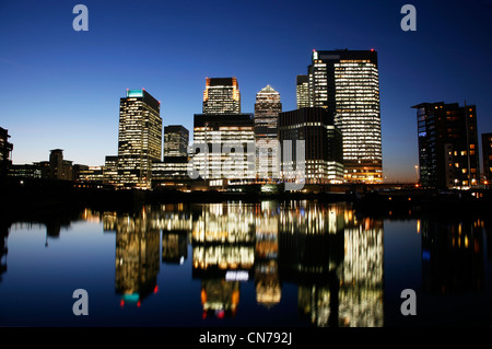 Office skyscrapers in Canary Wharf at Night. Canary Wharf is the main financial district at London  Stock Photo