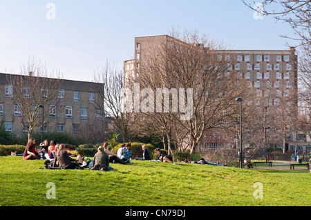 People enjoying sunny sunday afternoon, East London, UK Stock Photo